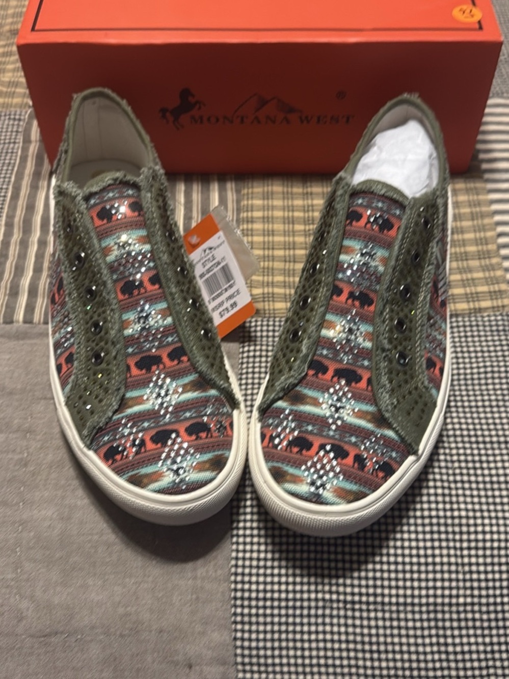 Montana West Women’s Olive & Coral Slip-On Sneakers